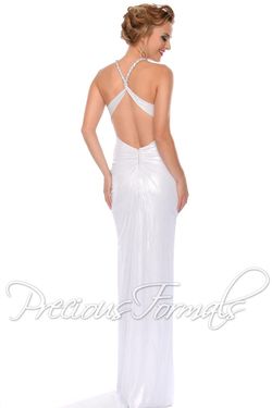 Style P21017 Precious Formals White Size 4 Halter Sequin Wedding Straight Dress on Queenly
