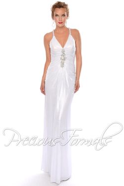 Style P21017 Precious Formals White Size 4 Pageant Floor Length Sequin Wedding Prom Straight Dress on Queenly