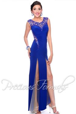Style P55269 Precious Formals Blue Size 2 Sheer Tall Height Pageant Side slit Dress on Queenly
