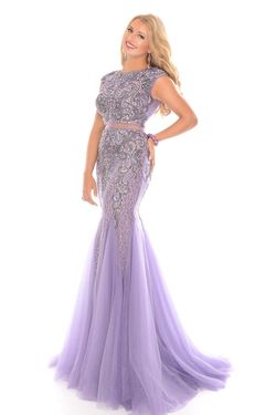 Style RVC70227 Precious Formals Purple Size 6 Pageant Floor Length Two Piece Prom Mermaid Dress on Queenly