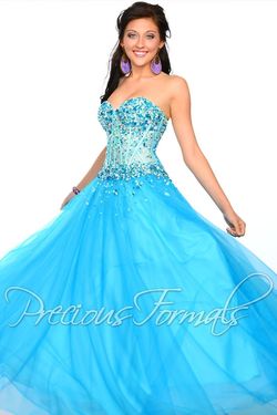Style O10534 Precious Formals Blue Size 2 Strapless Pageant Beaded Top Ball gown on Queenly