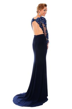 Style L53005 Precious Formals Blue Size 6 Black Tie Military Straight Dress on Queenly