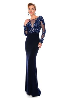 Style L53005 Precious Formals Blue Size 6 Military Navy Floor Length Straight Dress on Queenly