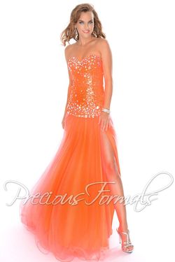 Style P10570 Precious Formals Orange Size 8 Black Tie Floor Length Strapless Jewelled Side slit Dress on Queenly