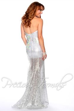 Style P55243 Precious Formals Silver Size 12 Floor Length Sequin Plus Size Side slit Dress on Queenly