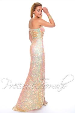 Style P9033 Precious Formals Nude Size 6 Sheer Jewelled Tall Height Sequined Side slit Dress on Queenly