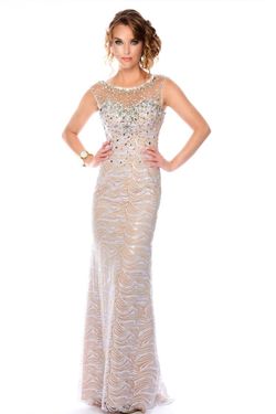 Style L70080 Precious Formals Nude Size 4 Beaded Top Jewelled Strapless Straight Dress on Queenly