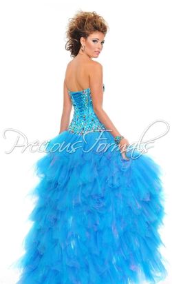 Style O52030 Precious Formals Blue Size 6 Pageant Homecoming Sequined Beaded Top Cocktail Dress on Queenly