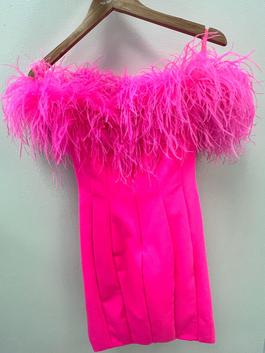 Ashley Lauren Pink Size 2 Midi Feather Homecoming Interview Cocktail Dress on Queenly