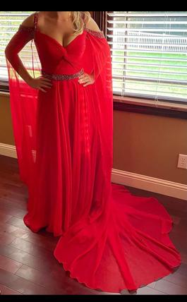Sherri Hill Red Size 2 Black Tie Cape Floor Length A-line Dress on Queenly