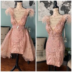 Portia and Scarlett Light Pink Size 8 Embroidery Pageant Sheer Cocktail Dress on Queenly