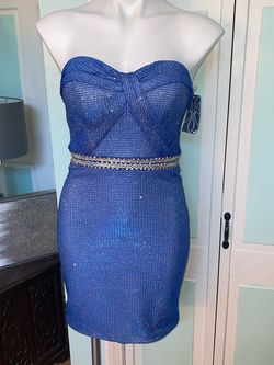 Lucci Lu Blue Size 4 Sequined Belt Sequin Prom Jewelled Cocktail Dress on Queenly
