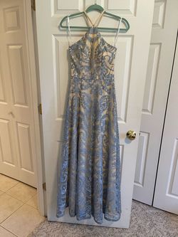 Speechless Blue Size 4 Floor Length Shiny Black Tie Military A-line Dress on Queenly