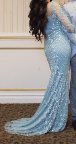 Custom couture Blue Size 4 Plunge Backless Straight Dress on Queenly