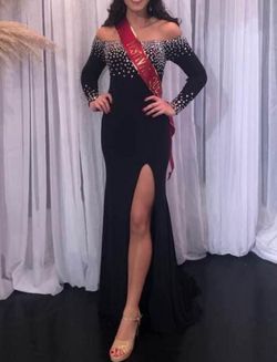Rachel Allan Black Size 4 Beaded Top Rachel Allen Sleeves Train Dress on Queenly