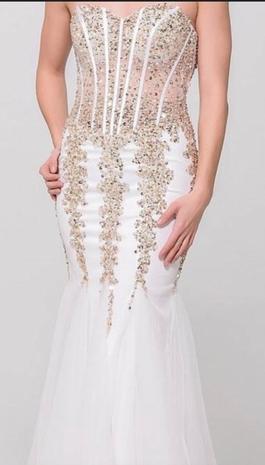 Jovani White Size 00 Floor Length Pageant Beaded Top Corset Mermaid Dress on Queenly