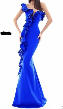 Tarik Ediz Royal Blue Size 4 Prom Embroidery A-line Dress on Queenly