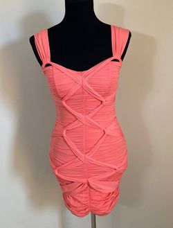 Bebe Pink Size 2 Midi Sunday Tall Height Nightclub Coral Cocktail Dress on Queenly
