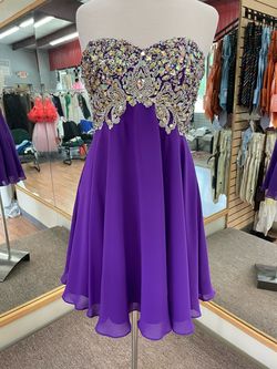 Jovani Purple Size 6 Homecoming Beaded Top Cocktail Dress on Queenly