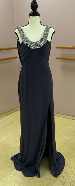La Femme Silver Size 8 Floor Length Straight Dress on Queenly