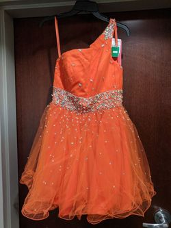 Style 9134 Mori Lee Stick & Stones Orange Size 10 Cocktail Dress on Queenly