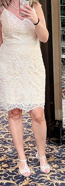 Jovani White Size 14 Mini Bachelorette Spaghetti Strap Bridal Shower Cocktail Dress on Queenly