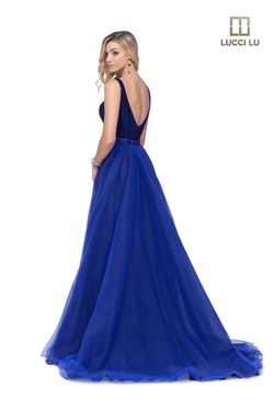 Style 28056 Lucci Lu Blue Size 14 Tall Height Floor Length Ball gown on Queenly