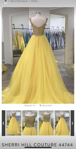 Sherri Hill Yellow Size 0 Pageant Short Height Beaded Top Jewelled Ball gown on Queenly