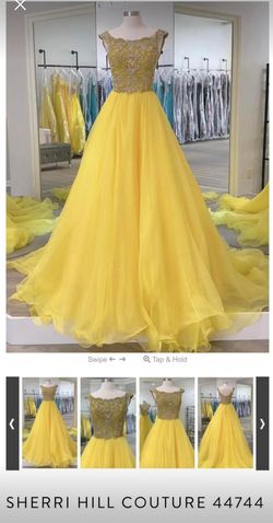 Sherri Hill Yellow Size 0 Beaded Top Pageant Ball gown on Queenly
