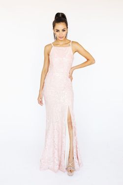 Style 8431-1 Minuet Light Pink Size 10 Lace Summer Pageant Fitted Side slit Dress on Queenly