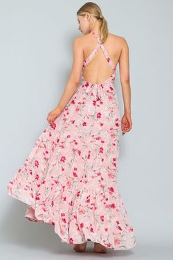 Style DA25443Y-3 Aakaa Pink Size 4 Pattern Floor Length Print Straight Dress on Queenly