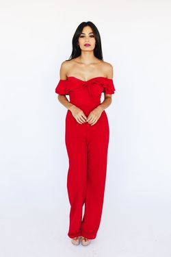 Style LJP4698 Luxxel Red Size 6 Tall Height Jumpsuit Dress on Queenly
