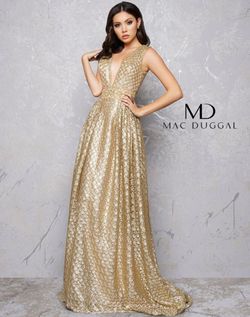 Style 80727 Mac Duggal Gold Size 14 Floor Length Tall Height A-line Dress on Queenly