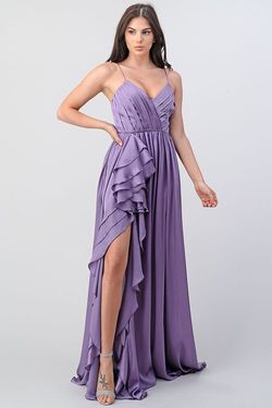 Style NATALIE 1704 Minuet Purple Size 6 Tall Height Floor Length Side slit Dress on Queenly