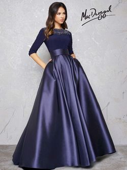 Style 80682D Mac Duggal Blue Size 8 Navy Black Tie Ball gown on Queenly