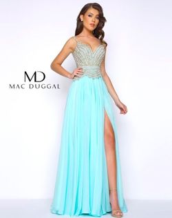 Style 50392 Mac Duggal Blue Size 8 Pageant Teal Floor Length Side slit Dress on Queenly