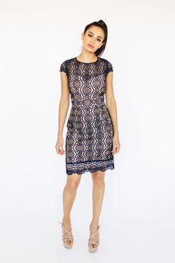 Style 8718 Minuet Blue Size 10 Navy Lace Cocktail Dress on Queenly