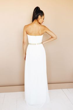 Style 7542 Minuet White Size 6 Engagement Military Strapless Tall Height Straight Dress on Queenly