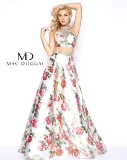 Style 66036M Mac Duggal White Size 6 Floral Prom Pageant A-line Dress on Queenly