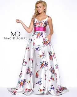 Style 79100 Mac Duggal White Size 6 Prom Floral Print A-line Dress on Queenly