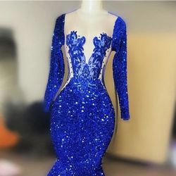 Porsha Blue Size 4 Floor Length Mermaid Dress on Queenly