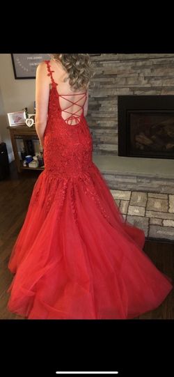 Sherri Hill Red Size 2 Free Shipping Lace Train Mermaid Dress on Queenly
