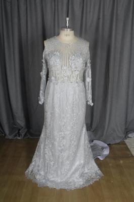 Style CKbables Darius Cordell Silver Size 18 Prom Floor Length Sheer Straight Dress on Queenly