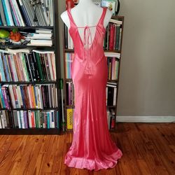 Betsy and Adam Orange Size 12 Sheer Jewelled $300 Mermaid Dress on Queenly