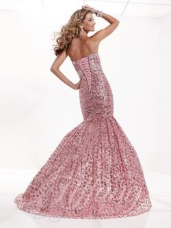 Style 16745 Tiffany Designs Pink Size 10 Strapless Prom Corset Shiny Floor Length Mermaid Dress on Queenly