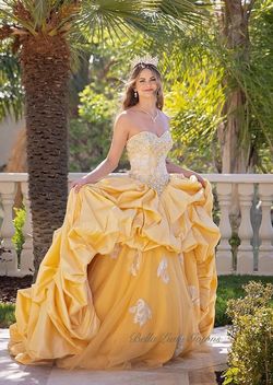 Bella Luna Gowns Gold Size 2 Train Tall Height Ball gown on Queenly