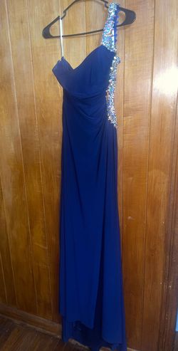 Jovani Blue Size 4 Military Navy Straight Dress on Queenly