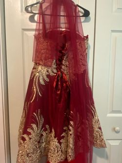 May Queen Multicolor Size 10 Burgundy Black Tie A-line Dress on Queenly