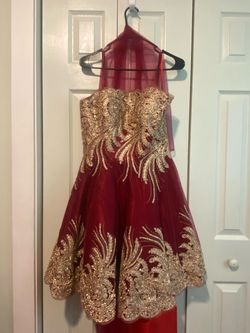 May Queen Multicolor Size 10 Burgundy Black Tie A-line Dress on Queenly