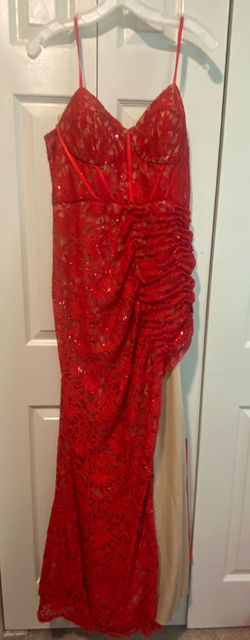 Galina Signiture Red Size 16 Plus Size Side slit Dress on Queenly